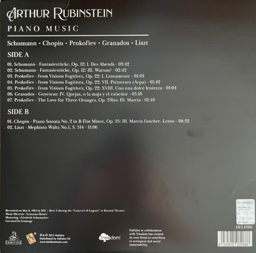 Картинка Arthur Rubinstein Piano Music Schumann, Chopin, Prokofiev, Granados, Liszt (LP) Halidon Music 402091 8030615070688 фото 2