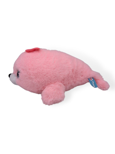 Картинка Мягкая игрушка Нерпа Пушистик розовый макси 28 см с цветным бантом Mimis Mi196 4687202758852 фото 3