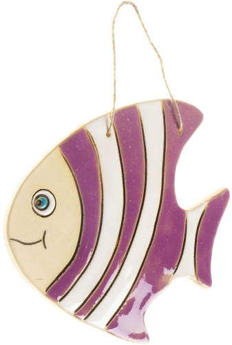 Картинка Панно Рыба полосатик фиолетовая керамическое декоративное авторской ручной работы КМ Ариадна КМА-ПД-40 2424680005694 фото 2