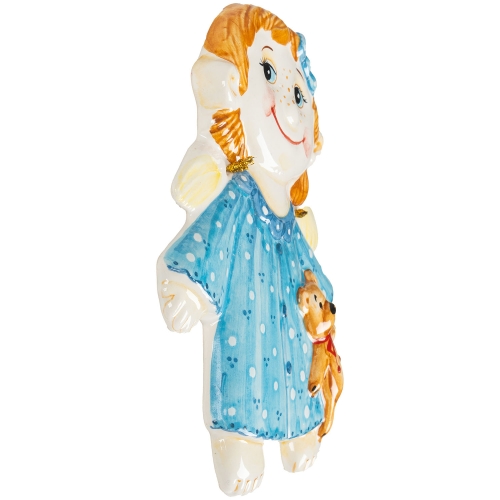 Картинка Панно декоративное Ангелочек с мишкой в синем платье керамическое авторской ручной работы КМ Ариадна КМА-ПД-87 2424680008343 фото 2