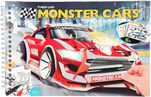 Картинка Мини-альбом 20 Х 12,5 см для творчества и раскрашивания с блестящими наклейками Monster Cars Монстр Тачки для мальчиков 0411884 4010070608798