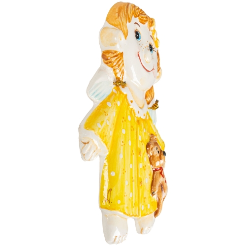 Картинка Панно декоративное Ангелочек с мишкой в желтом платье керамическое авторской ручной работы КМ Ариадна КМА-ПД-85 2424680008329 фото 2