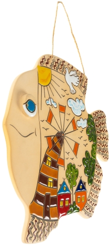 Картинка Панно Рыба Ветряная мельница керамическое декоративное авторской ручной работы КМ Ариадна КМА-ПД-51 2424680005939 фото 2