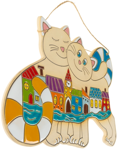 Картинка Панно декоративное Влюбленные коты. Городская набережная керамическое авторской ручной работы КМ Ариадна КМА-ПД-53 2424680006387 фото 2