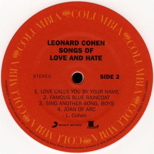 Картинка Leonard Cohen Songs of Love and Hate Opaque White Vinyl (LP) Sony Music 400750 194398823713 фото 5