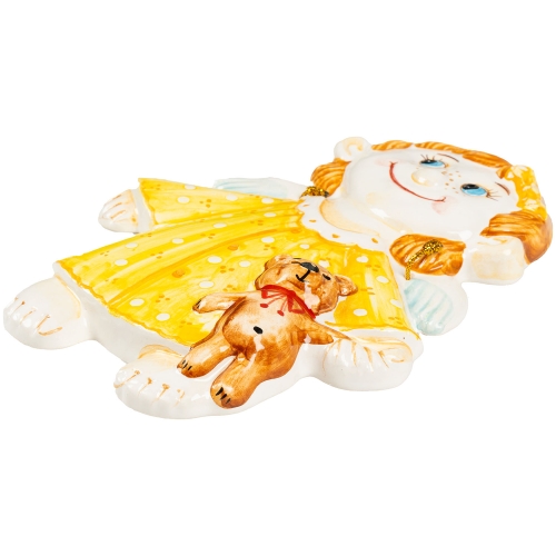 Картинка Панно декоративное Ангелочек с мишкой в желтом платье керамическое авторской ручной работы КМ Ариадна КМА-ПД-85 2424680008329 фото 4