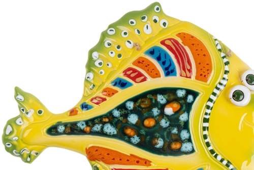 Картинка Панно Рыба Чудо-Юдо (ЖЕЛТО-ЗЕЛЕНАЯ) керамическое декоративное авторской ручной работы КМ Ариадна КМА-ПД-16 2424680005267 фото 4