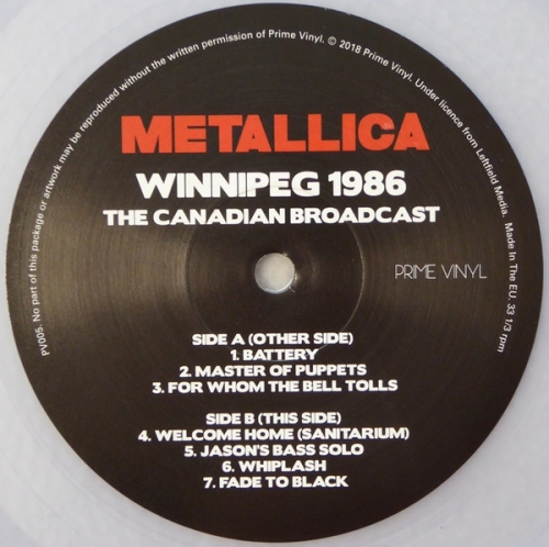 Картинка Metallica Winnipeg 1986 The Canadian Broadcast (2LP) Prime Vinyl 401381 803343166835 фото 3