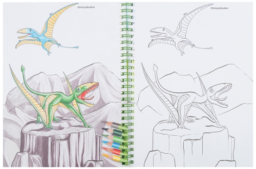 Картинка Альбом для рисования с набором цветных карандашей для мальчиков Dino World Динозавр раскраска для творчества 046852 4010070449278 фото 4