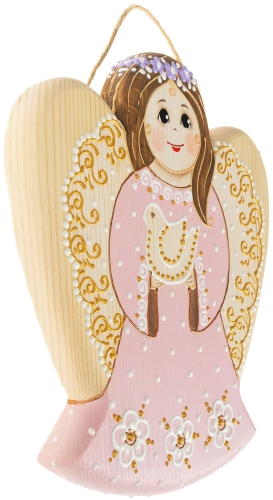 Картинка Подвеска из дерева Ангел в розовом платье с голубем (693104) Мастерская подарков 693104 2424680006288 фото 2