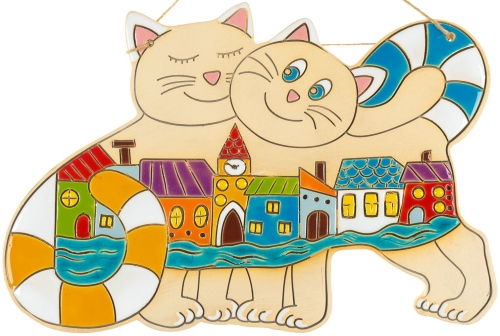 Картинка Панно декоративное Влюбленные коты. Городская набережная керамическое авторской ручной работы КМ Ариадна КМА-ПД-53 2424680006387