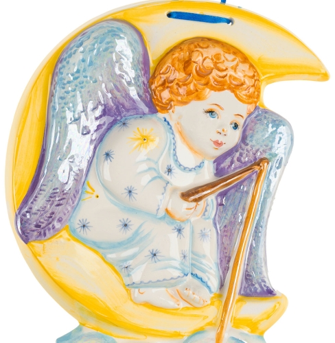 Картинка Панно Ангел на месяце с удочкой керамическое декоративное авторской ручной работы КМ Ариадна КМА-ПД-60 2424680006530 фото 2