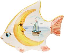 Картинка Фигурка малая Рыба Месяц с парусником керамическая декоративная авторской ручной работы КМ Ариадна КМА-ФД-08 2424680005656