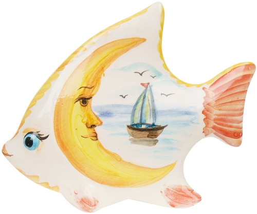 Картинка Фигурка малая Рыба Месяц с парусником керамическая декоративная авторской ручной работы КМ Ариадна КМА-ФД-08 2424680005656