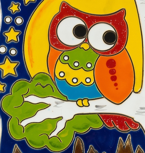 Картинка Панно Сова на ветке. Ночь керамическое декоративное авторской ручной работы КМ Ариадна КМА-ПД-52 2424680005946 фото 3