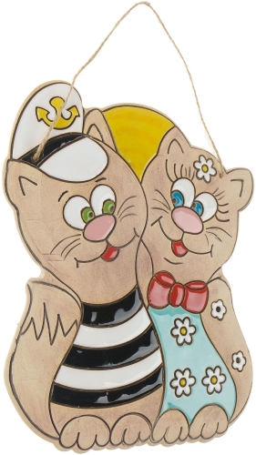 Картинка Панно Кот моряк с кошкой керамическое декоративное авторской ручной работы КМ Ариадна КМА-ПД-37 2424680005618 фото 2