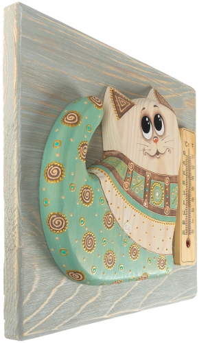 Картинка Панно с термометром из дерева Кошка Дуся (690501) Мастерская подарков 690501 2424680006226 фото 2